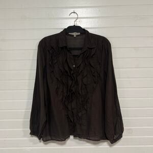JP and Mattie Cotton Gauze Button Up Shirt Ruffle Cottagecore Boho Peasant Top